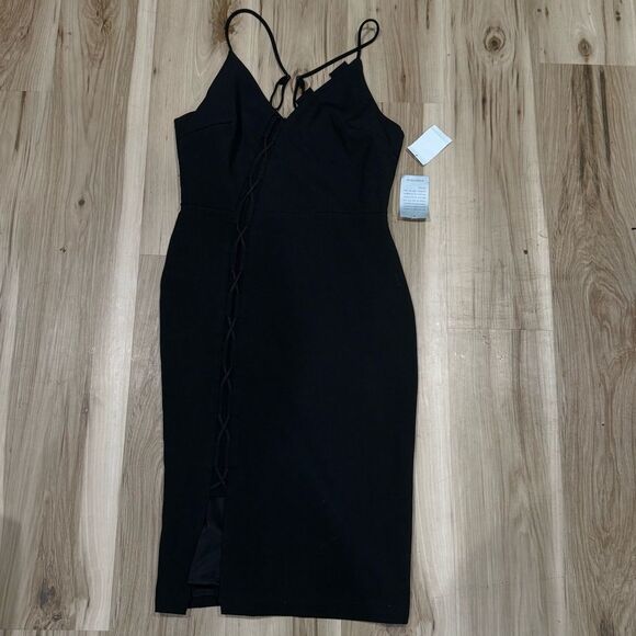 NEW Harlyn Anthropologie Black Lace Up Black Fitted Dress Women’s Medium - Picture 2 of 5